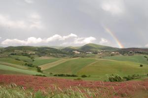 un arco iris sobre un campo verde con un arco iris en La casina delle bimbe, en Santa Luce