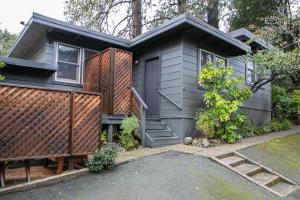 a tiny house with a black exterior at Anderson Valley Inn in Philo