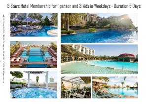 a collage of four pictures of a swimming pool at Full sea view with balcony with 5 stars hotel exceptional entertainment - Studio Apartment - 10 min to JBR - in Dubai