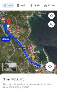 une capture d'écran d'une carte d'une route dans l'établissement Isola del Giglio Casa Cecilia GIGLIO Porto loc Monticello, à Isola del Giglio