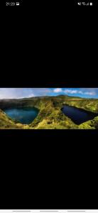 two pictures of two lakes in the hills at Casa vicente in Santa Cruz das Flores