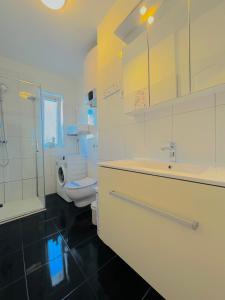 een witte badkamer met een toilet en een wastafel bij APARTMENT PROVIDENCA in Zadar