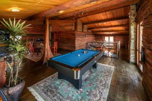 a room with a pool table in a cabin at Jml villa foresta in Kalawana