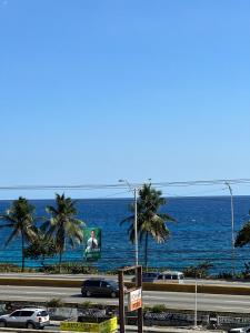 una vista del océano con palmeras y una autopista en Paraíso del mar, en Mandinga