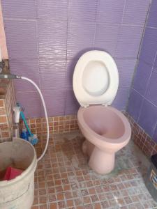 a bathroom with a pink toilet with a hose at Amfriwen Homestay in Yennanas Besir