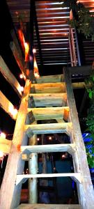 einen Blick über eine Holztreppe in der Unterkunft Mundo Abu San Juan La laguna in San Juan La Laguna