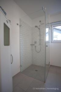 a bathroom with a shower with a glass door at Lago Gricio in Langenargen
