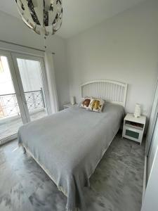 凱亞凱波斯的住宿－Leto House，一间卧室配有一张床,床上放着一只狗