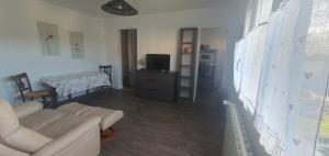 a living room with a couch and a television at Villa Argentine T2 classé 2* thème cosy in Dax