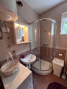 a bathroom with a shower and a sink at Apartments "Helios" in Njivice