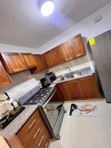 a kitchen with a stove and a sink at Luxury apartment and very quiet great area / Vacation Rental in Santiago de los Caballeros