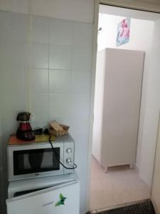 kuchnia z kuchenką mikrofalową i lodówką w obiekcie Camera Serraona w mieście Alghero