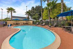 une grande piscine bleue avec des chaises et des parasols dans l'établissement Best Western Americana Inn, à San Ysidro
