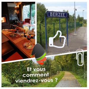 a collage of pictures with a sign and a sign with a lock at Maison d'hôte Les Notes Endormie Suite Le Refuge in Walcourt