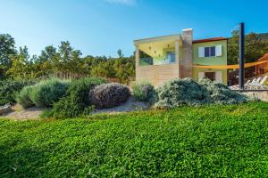 a house on a hill with a green yard at Villa Luce in Labin