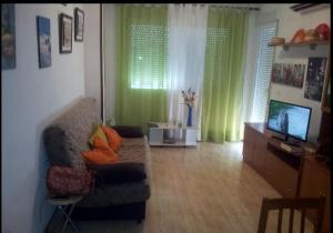 uma sala de estar com um sofá e uma televisão em APARTAMENTO PUERTO-ELMAR em Benicarló