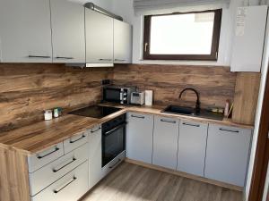 Kuchyň nebo kuchyňský kout v ubytování Fenyő Apartman