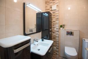 a bathroom with a sink and a toilet and a mirror at Apartment Anadra Dubrovnik in Dubrovnik