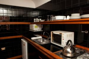 una pequeña cocina con fregadero y microondas en Apartamento Canciller en Buenos Aires