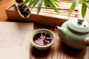 Um livro, um bule e uma chávena de chá. em Melody Inn em Yangshuo