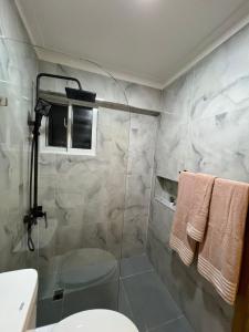 a bathroom with a shower and a toilet at Apartamento centro de la ciudad in San Pedro de Macorís