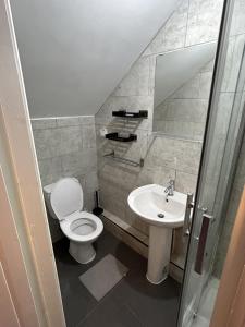 uma casa de banho com um WC e um lavatório em Quirky Oasis Anfield em Liverpool