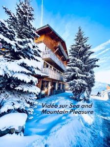 a ski resort in the snow with two trees at Chalet Alpe d'Huez 1850-Sea and Mountain Pleasure in L'Alpe-d'Huez