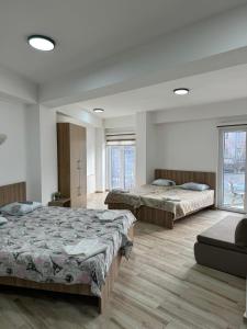 Habitación grande con 2 camas y sofá en Paradiso Apartments, en Ohrid