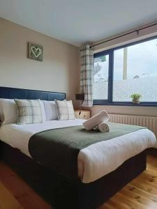a bedroom with a large bed with a large window at Dingle Atlantic Lodge B&B in Dingle