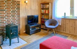 a living room with a chair and a television at 1 Bedroom Stunning Apartment In Hauge I Dalane in Sogndalsstrand