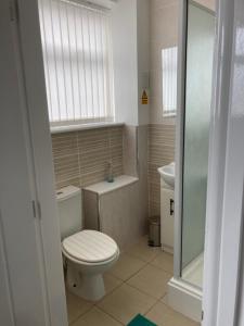 a bathroom with a toilet and a sink at Palatine Aparthotel in Liverpool