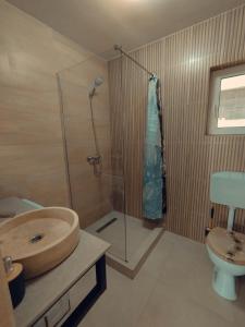 a bathroom with a shower and a sink and a toilet at Apartament Ella T8 in Mamaia Sat/Năvodari +88 photos