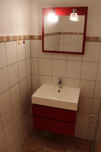 a bathroom with a sink and a mirror at Grand Apartments Kassel in Calden