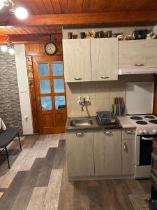 a kitchen with a sink and a stove at Brvnara ispod Čigote in Zlatibor
