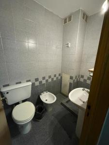 ein Bad mit einem WC und einem Waschbecken in der Unterkunft Hotel Nuevo Trento in La Banda