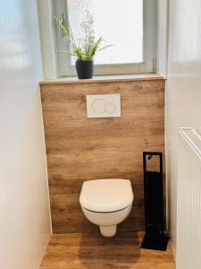 uma casa de banho com um WC e uma janela em Hauptstadt Mitte em Waigolshausen