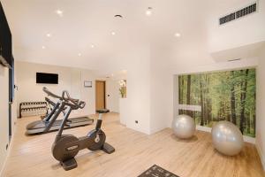a gym with two exercise bikes and a large window at NH Catania Centro in Catania