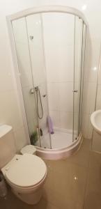 皮拉雅的住宿－Miras Guest House，带淋浴和卫生间的白色浴室