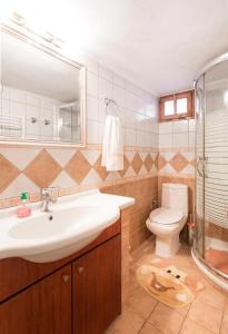a bathroom with a sink and a toilet at Mini Paradise Salamina - Private Pool Retreat in Salamina
