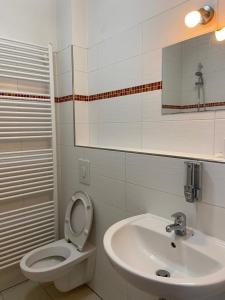 a white bathroom with a toilet and a sink at GASTEM UG in Berlin