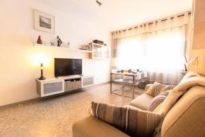 ein Wohnzimmer mit einem Sofa und einem TV in der Unterkunft David's House in Barcelona