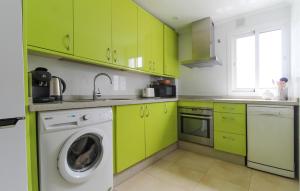 - une cuisine avec des placards verts et un lave-linge dans l'établissement Gorgeous Apartment In Estepona With House Sea View, à Estepona
