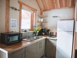 a kitchen with a sink and a refrigerator at CityKamp Colmar in Horbourg
