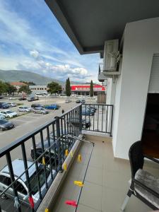 a balcony with a view of a parking lot at Oasis of Peace in Trebinje