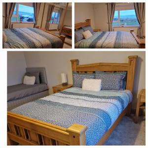 two pictures of a bedroom with two beds at Radharc Na Mara in Letterkenny