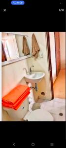 a small bathroom with a toilet and a sink at Torres de la Alborada in Ipiales