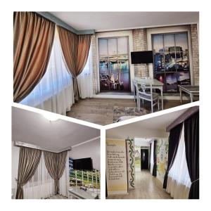 un collage de trois photos d'un salon dans l'établissement Hotel Dorobanti, à Iaşi