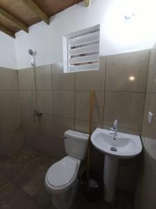 a bathroom with a toilet and a sink at El Bucanero in Las Terrenas