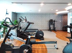 a gym with two exercise bikes in a room at Frank Porter - X1 Tower in Dubai