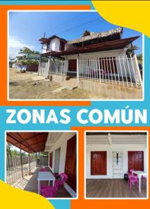 un collage de fotos de una casa en Cabaña hospedaje las Gaviotas en Moñitos